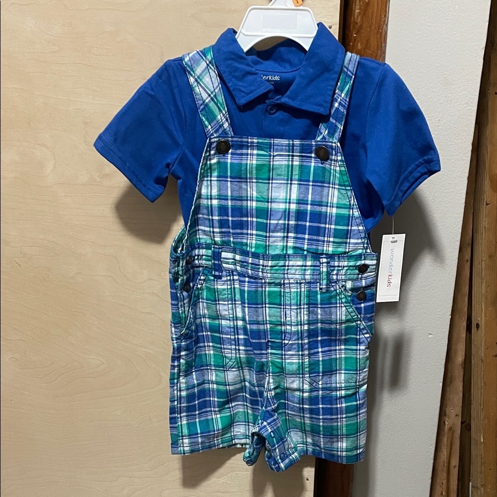 Wonderkids Blue and Green Plaid Overalls